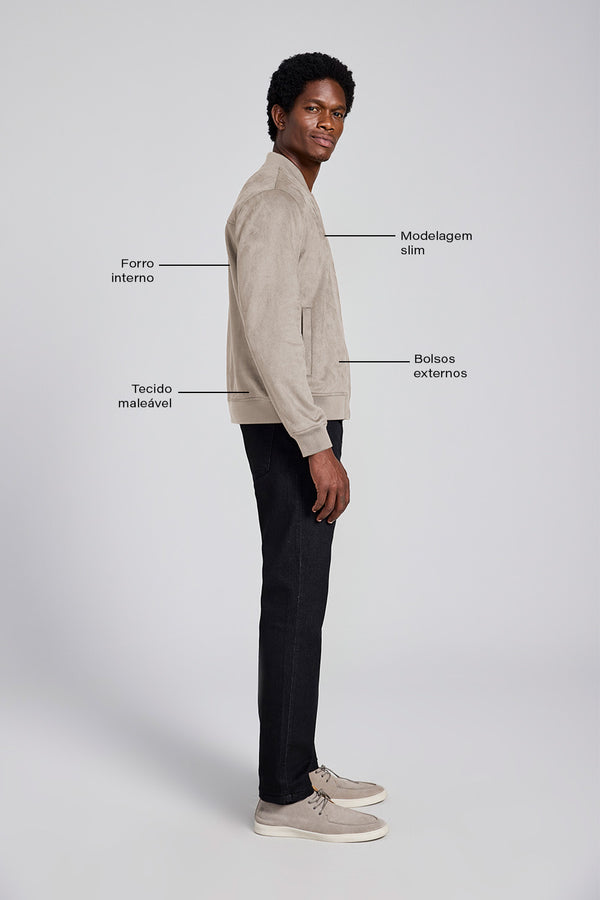 Jaqueta Bomber Suede - Bege