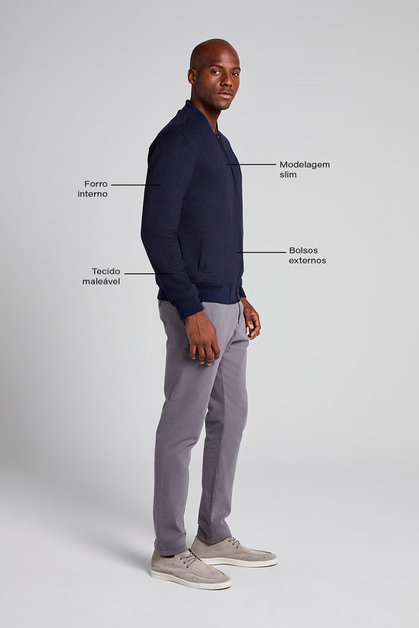 Jaqueta Bomber Suede - Azul Marinho