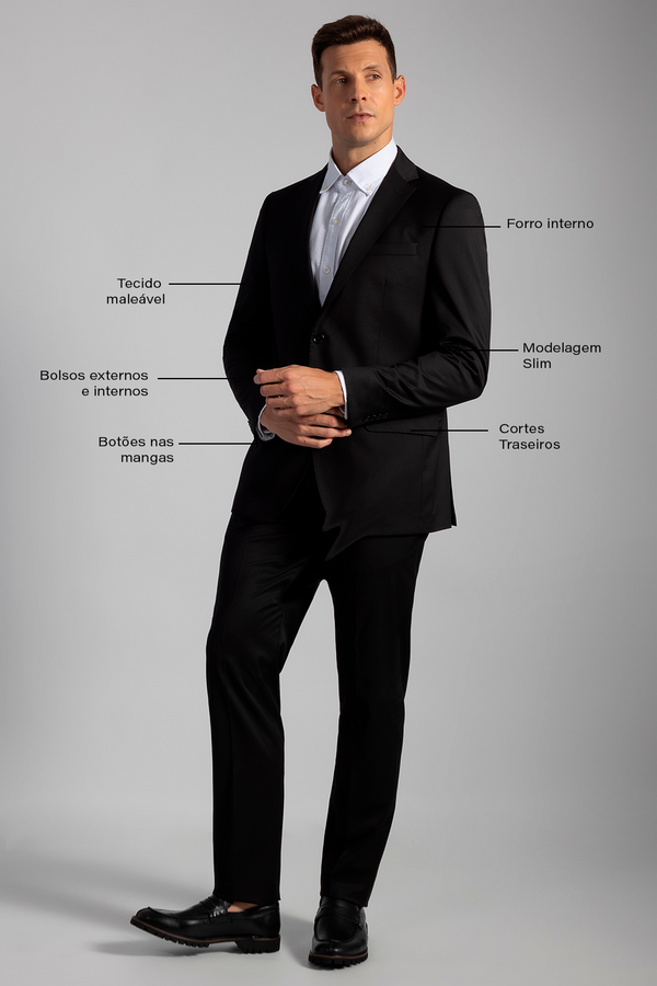Terno Slim Fit PV Liso - Preto