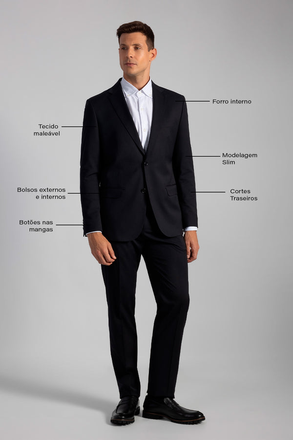 Terno Slim Fit PV Liso - Cinza Chumbo