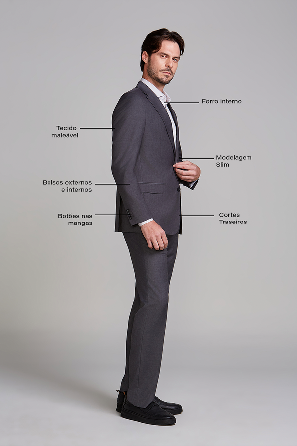 Terno Slim Fit PV Liso - Cinza