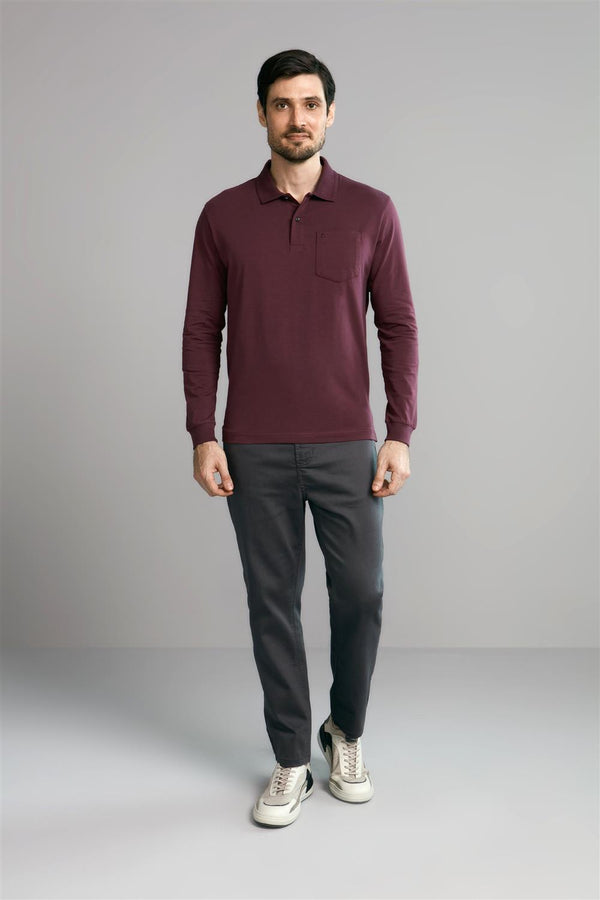 Polo Manga Longa com Bolso Comfort Premium - Roxo