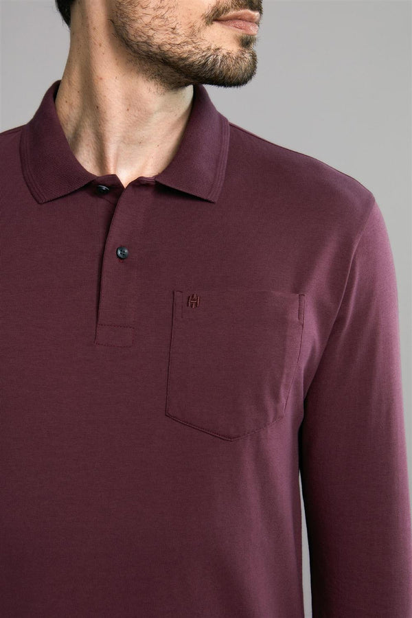 Polo Manga Longa com Bolso Comfort Premium - Vinho