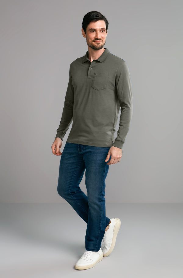 Polo Manga Longa com Bolso Comfort Premium - Verde