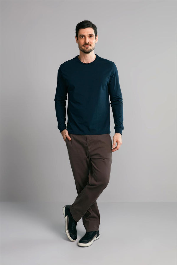 Camiseta Manga Longa Premium Comfort Malha - Azul Marinho