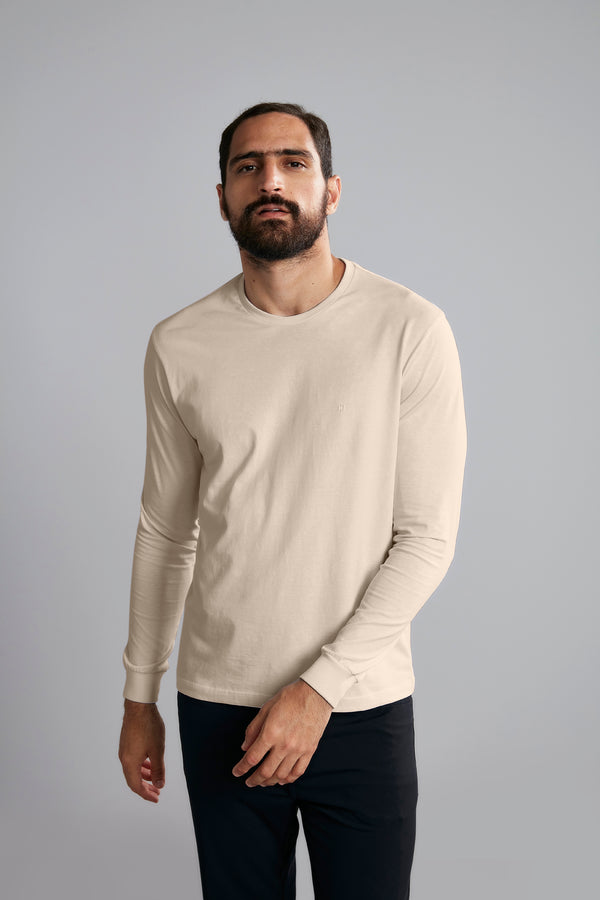 Camiseta Manga Longa Premium Comfort Malha - Marrom