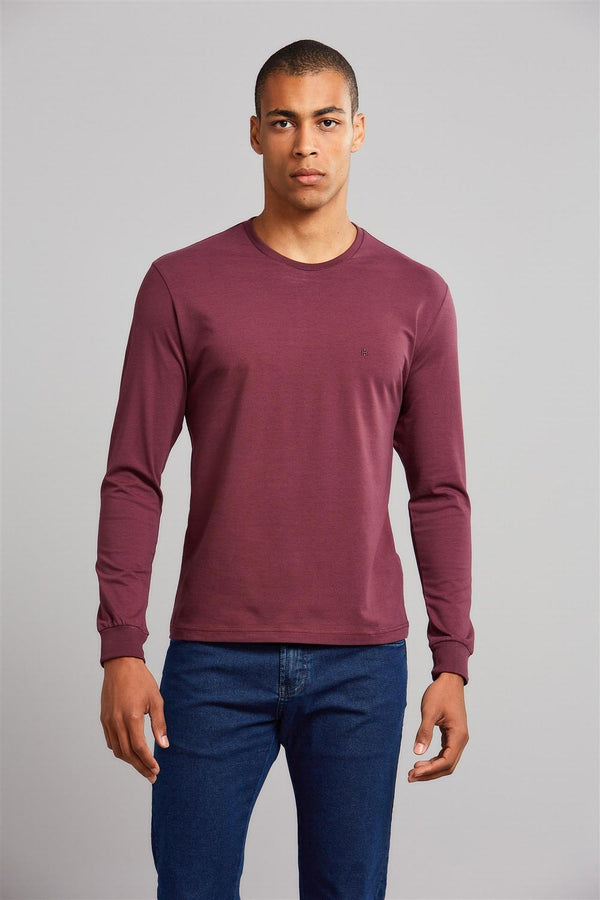 Camiseta Manga Longa Premium Comfort Malha - Vinho