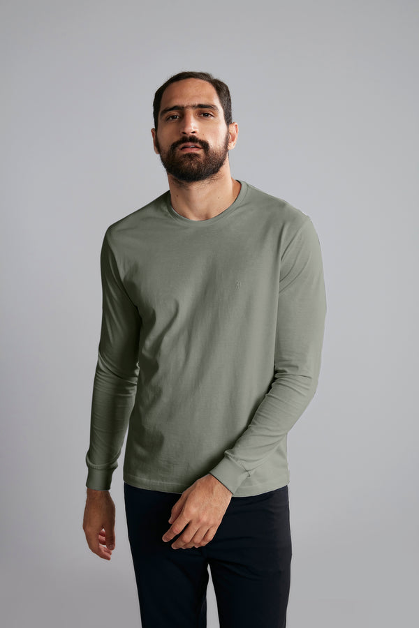 Camiseta Manga Longa Premium Comfort Malha - Verde Escuro