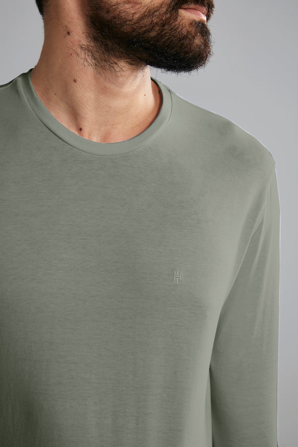 Camiseta Manga Longa Premium Comfort Malha - Verde Escuro
