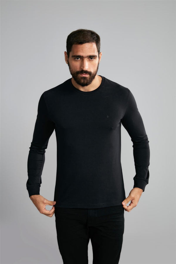Camiseta Manga Longa Premium Malha Slim Fit - Preto
