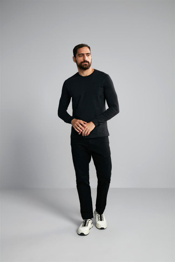 Camiseta Manga Longa Premium Malha Slim Fit - Preto