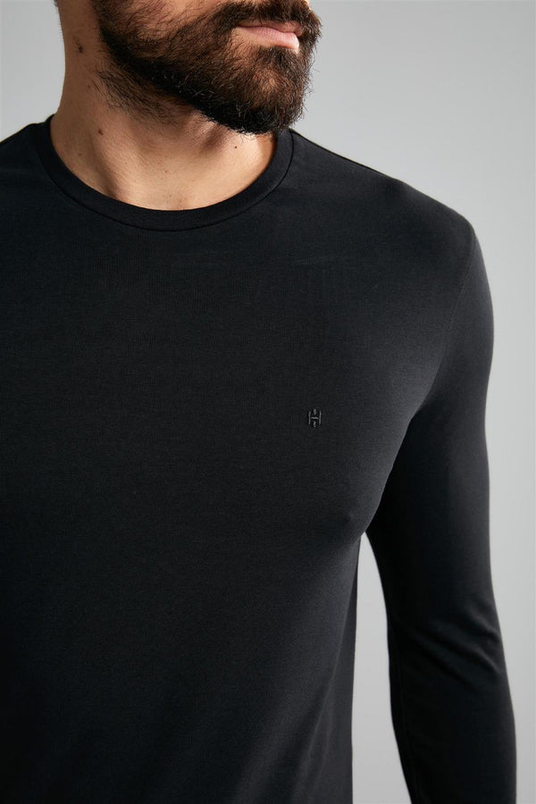 Camiseta Manga Longa Premium Malha Slim Fit - Preto