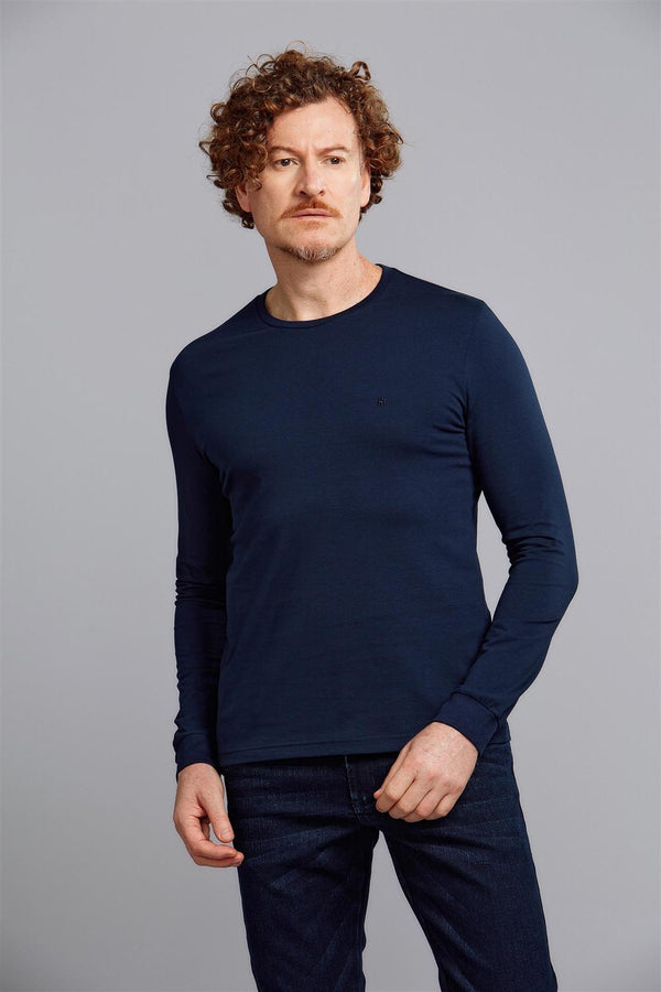 Camiseta Manga Longa Premium Malha Slim Fit - Azul Marinho