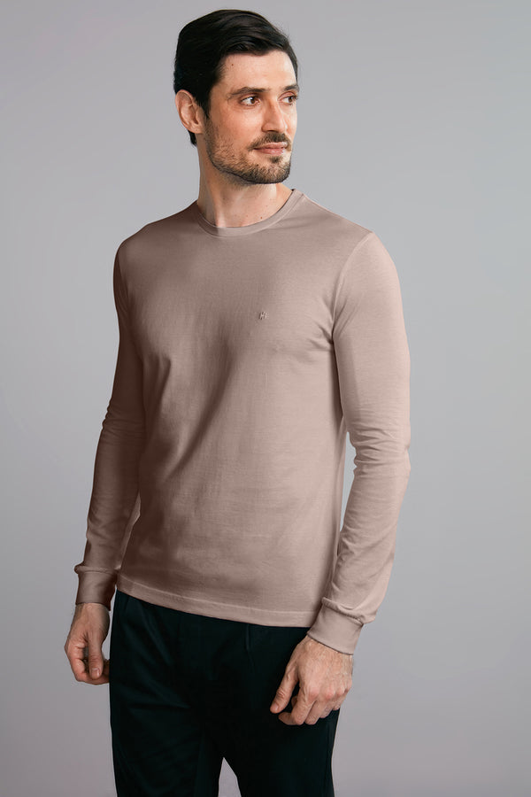 Camiseta Manga Longa Premium Malha Slim Fit - Marrom