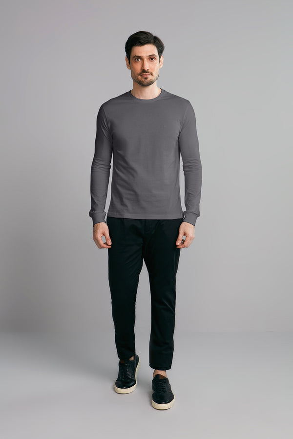 Camiseta Manga Longa Premium Malha Slim Fit - Cinza