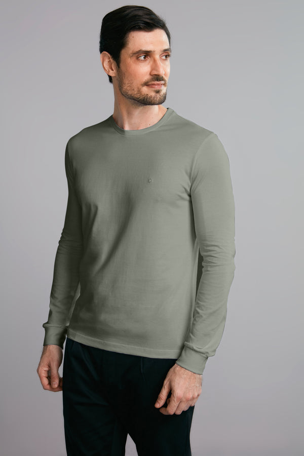Camiseta Manga Longa Premium Malha Slim Fit - Verde Escuro