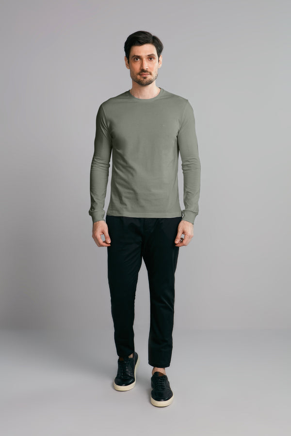 Camiseta Manga Longa Premium Malha Slim Fit - Verde Escuro