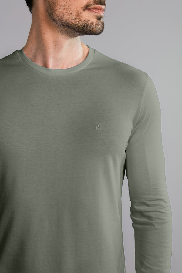 Camiseta Manga Longa Premium Malha Slim Fit - Verde Escuro