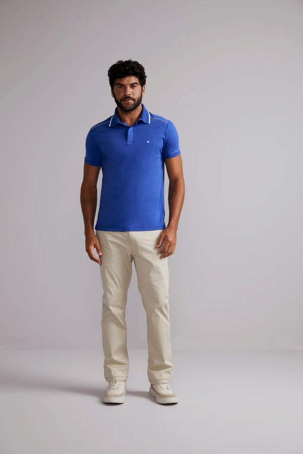 Polo Malha Premium Slim Fit - Azul