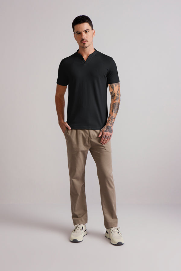 Camiseta Gola Portuguesa Malha Premium Slim Fit - Preto