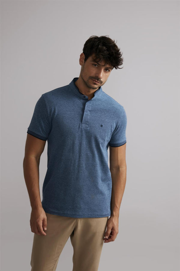 Polo Gola Portuguesa Piquet Slim Fit - Azul Marinho