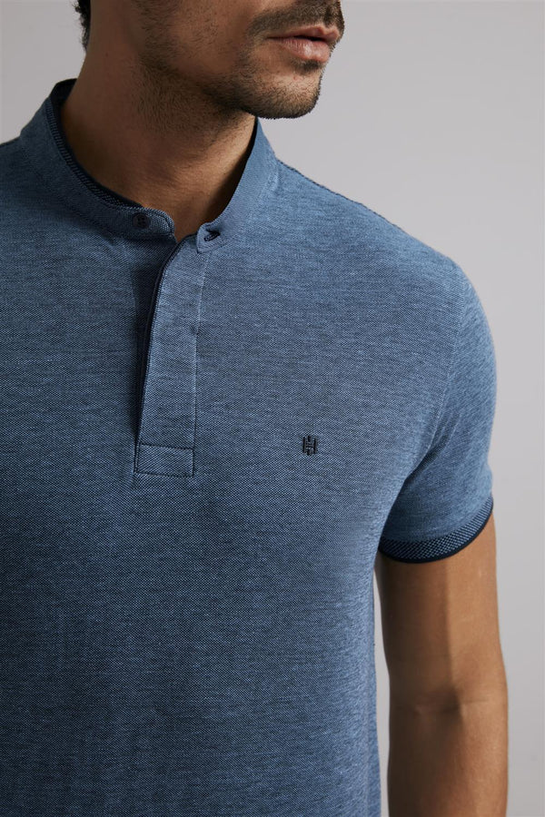 Polo Gola Portuguesa Piquet Slim Fit - Azul Marinho