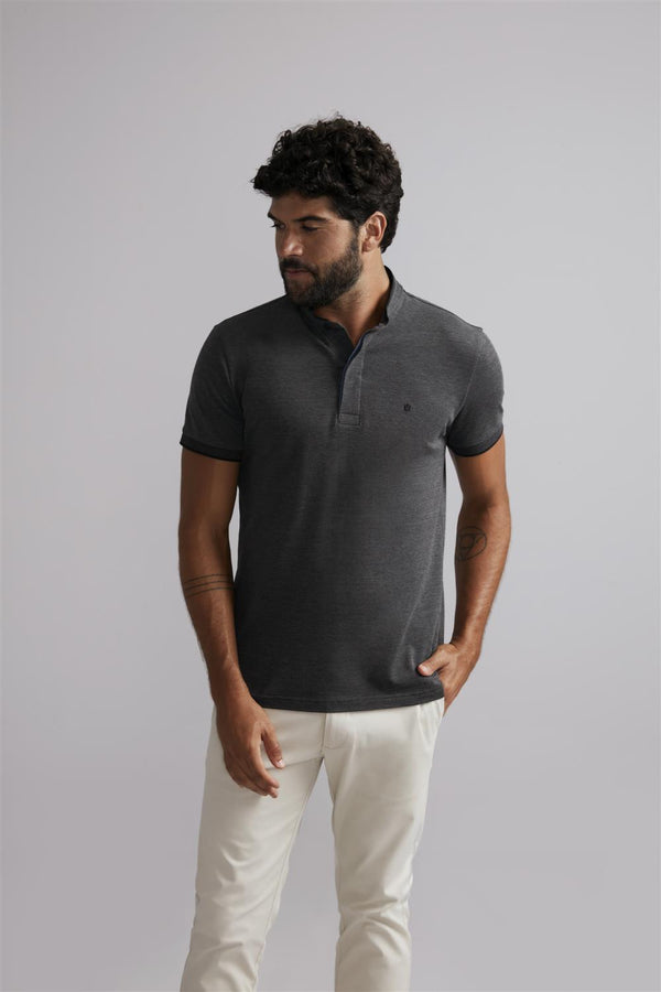 Polo Gola Portuguesa Piquet Slim Fit - Preto