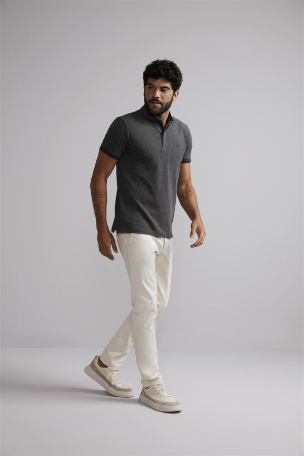 Polo Gola Portuguesa Piquet Slim Fit - Preto