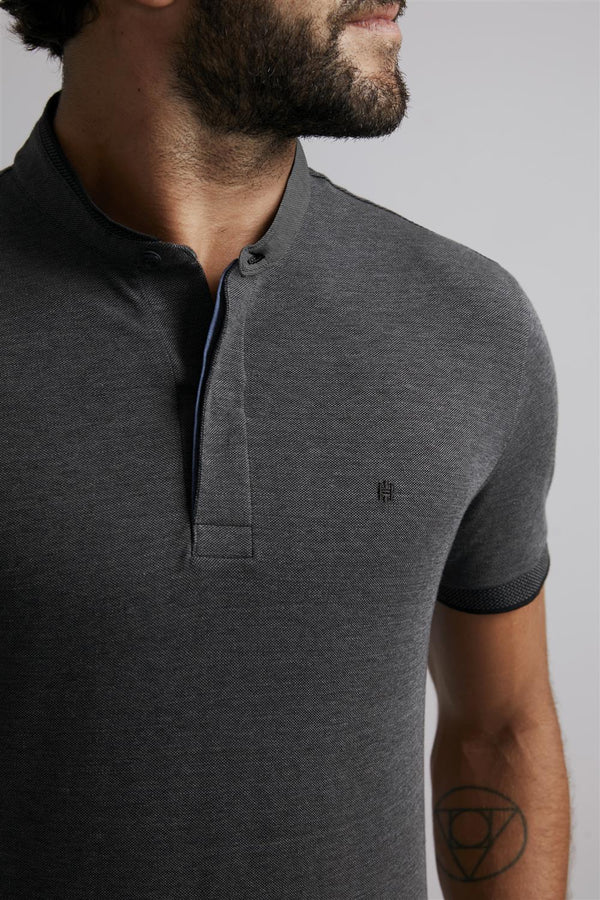Polo Gola Portuguesa Piquet Slim Fit - Preto