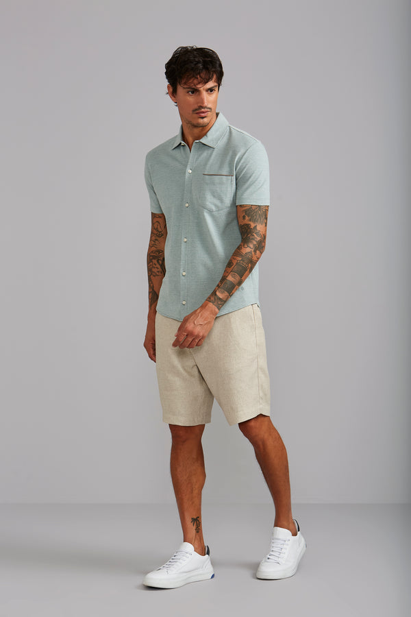 Camisa Manga Curta com Bolso Lisa Piquet Slim Fit - Verde