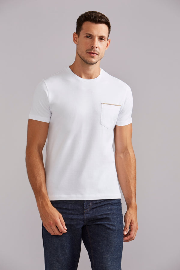 Camiseta Malha com Bolso Slim Fit - Branco