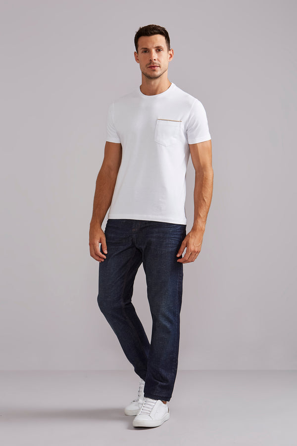 Camiseta Malha com Bolso Slim Fit - Branco