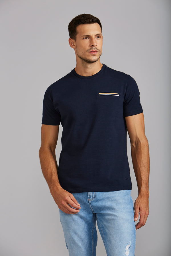 Camiseta Malha Slim Fit - Azul Marinho