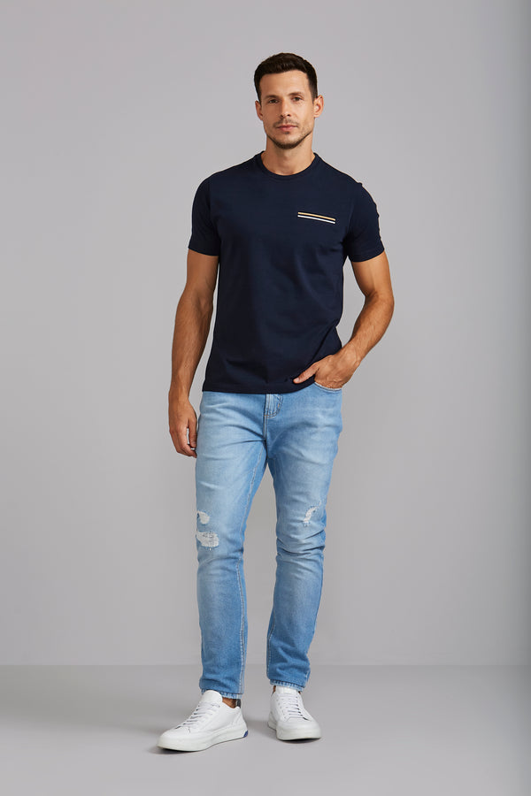 Camiseta Malha Slim Fit - Azul Marinho