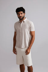 Camisa Manga Curta Jacquard Slim Fit - Marrom