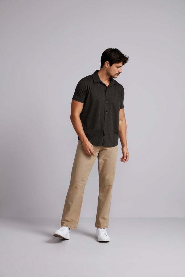 Camisa Manga Curta Jacquard Slim Fit - Preto