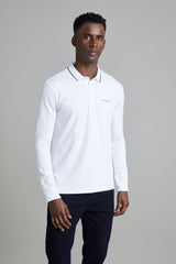 Camisa Polo Manga Longa Malha Slim Fit - Branco