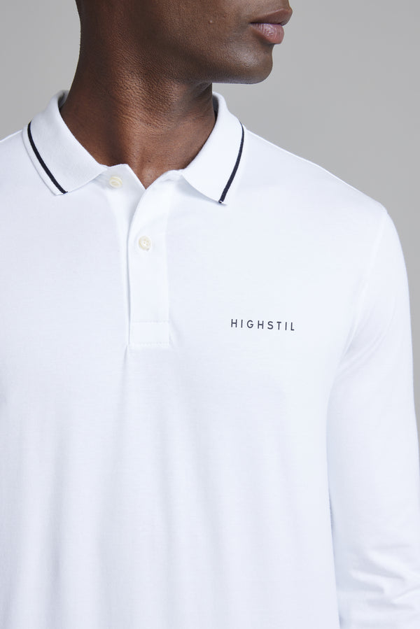 Camisa Polo Manga Longa Malha Slim Fit - Branco