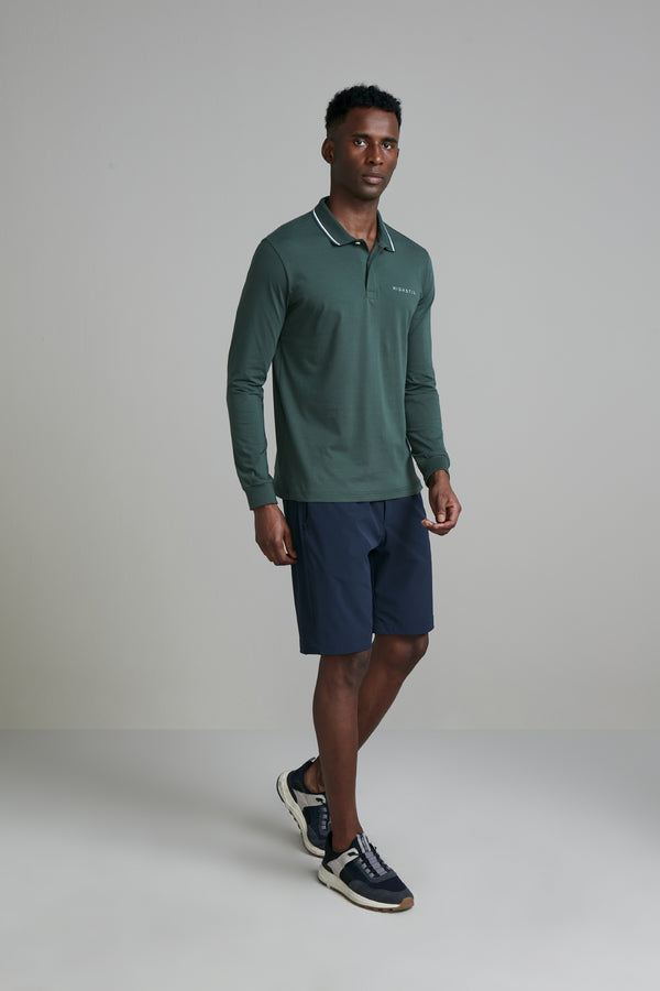 Camisa Polo Manga Longa Malha Slim Fit - Verde