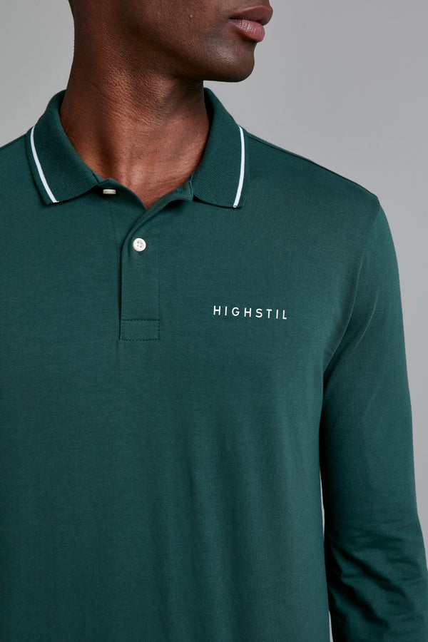 Camisa Polo Manga Longa Malha Slim Fit - Verde