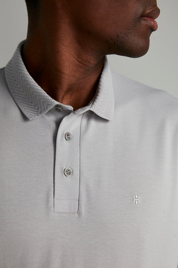 Camisa Polo Manga Longa Malha Comfort - Cinza