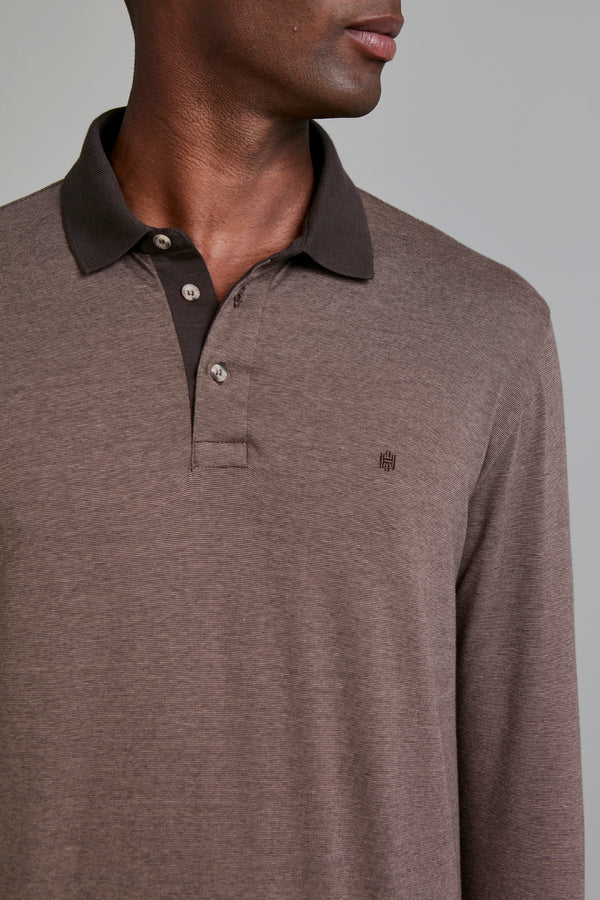 Camisa Polo Manga Longa Malha Comfort - Marrom