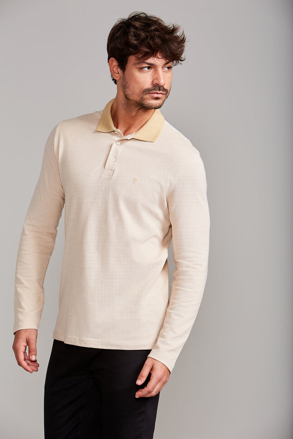 Camisa Polo Manga Longa Piquet Slim Fit - Amarelo
