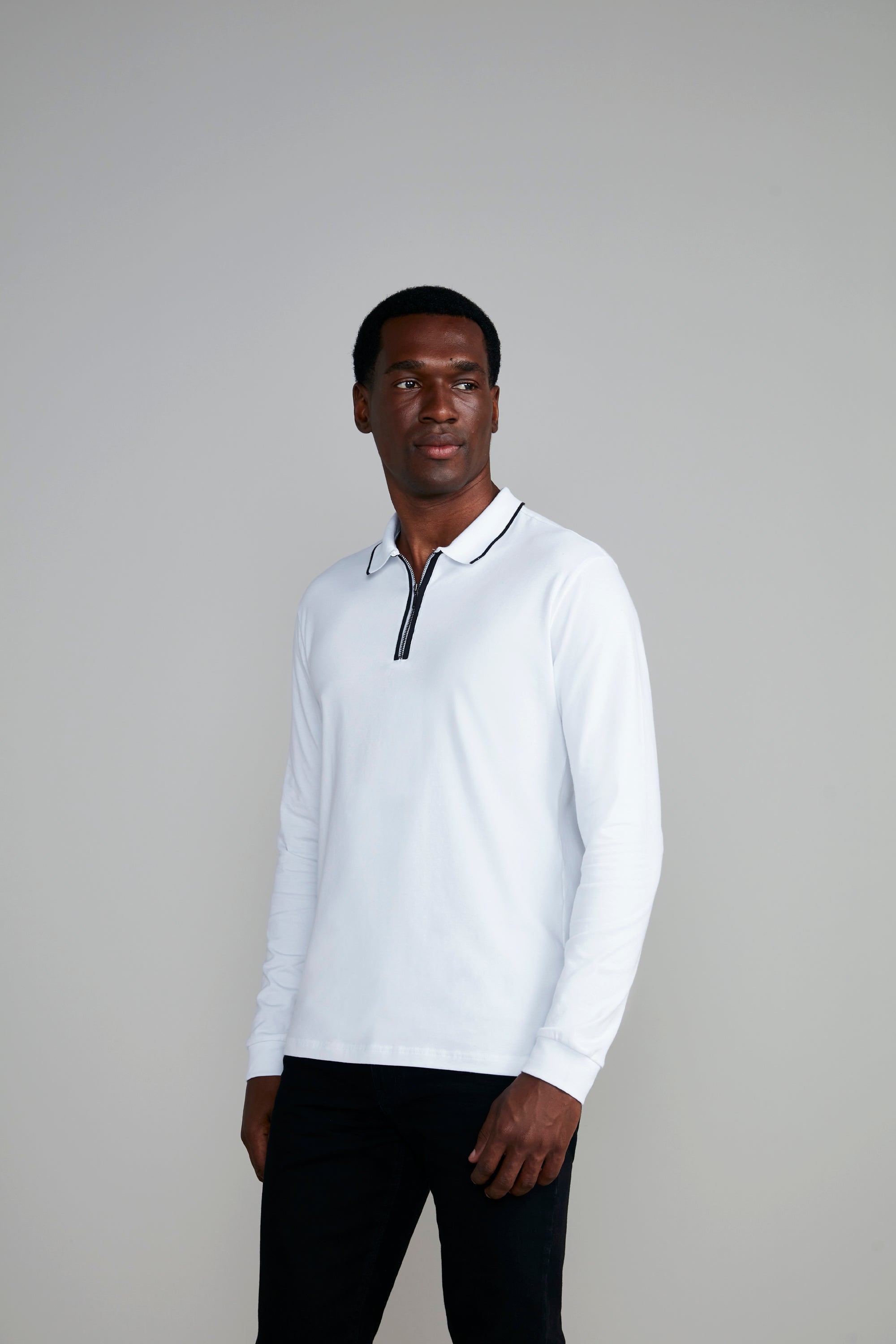 Camisa Polo Manga Longa com Zíper Malha Slim Fit - Branco – Highstil