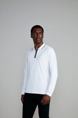 Camisa Polo Manga Longa com Zíper Malha Slim Fit - Branco