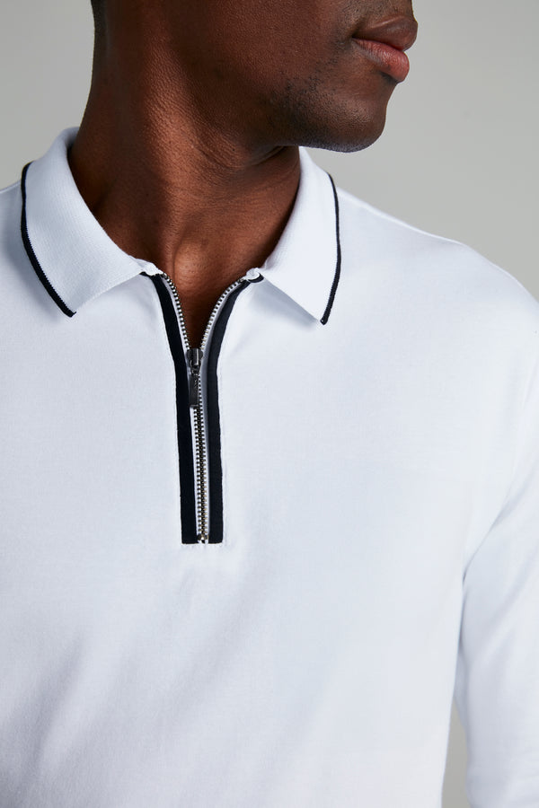 Camisa Polo Manga Longa com Zíper Malha Slim Fit - Branco