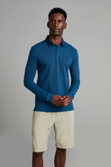 Camisa Polo Manga Longa Piquet Slim Fit - Azul Noturno