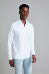 Camisa Polo Manga Longa com Zíper Piquet Comfort - Branco