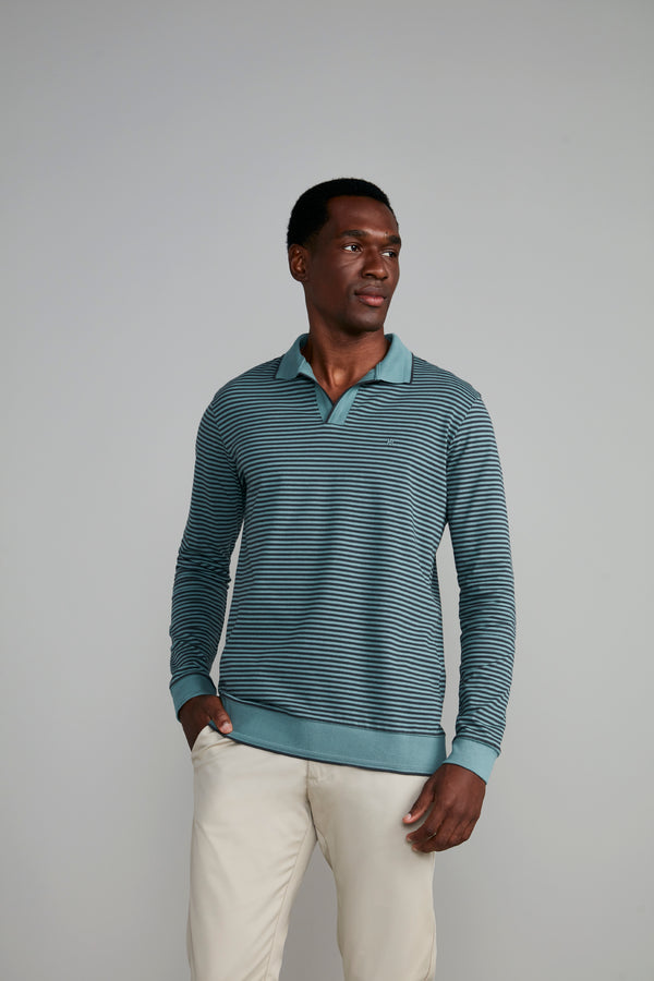 Camisa Polo Manga Longa Malha Slim Fit - Verde