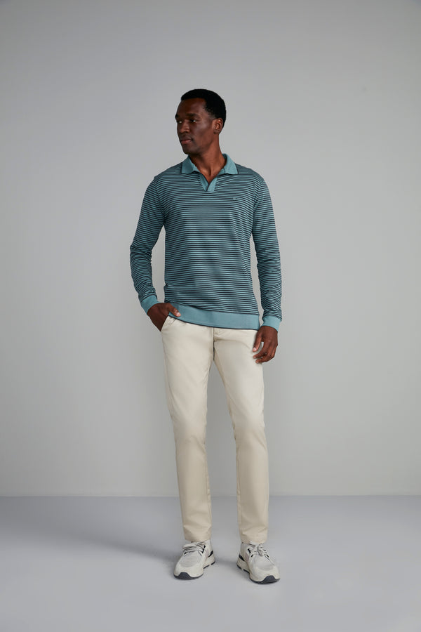 Camisa Polo Manga Longa Malha Slim Fit - Verde